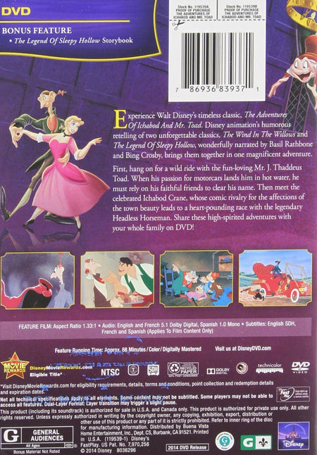 Adventures of Ichabod and Mr. Toad [DVD] DVD Movie Disney   