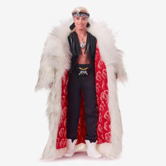 Barbie The Movie: Ken Doll Wearing Big Faux Fur Coat & Black Fringe Vest with Bandana Toys & Games Mattel
