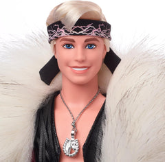 Barbie The Movie: Ken Doll Wearing Big Faux Fur Coat & Black Fringe Vest with Bandana Toys & Games Mattel
