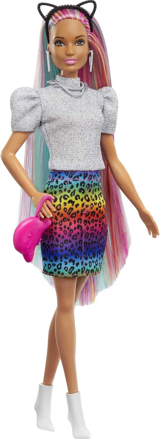 Barbie: Leopard Rainbow Hair Doll with Rainbow Skirt Toys & Games Mattel   