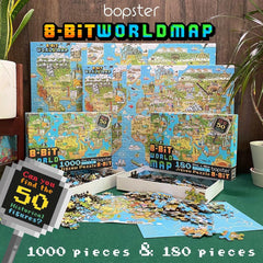 Bopster: 8-Bit World Map - 1000 Piece Puzzle Board Game Bopster