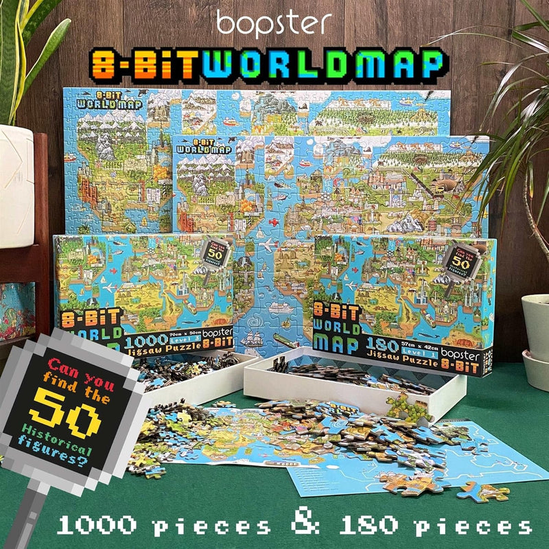 Bopster: 8-Bit World Map - 1000 Piece Puzzle Board Game Bopster
