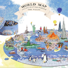 Bopster: Illustrated World Map Round Puzzle - 1000 Piece Puzzle Board Game Boppi