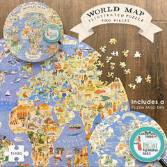 Bopster: Illustrated World Map Round Puzzle - 1000 Piece Puzzle Board Game Boppi