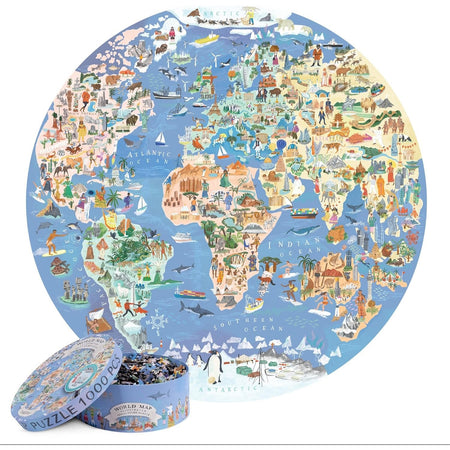 Bopster: Illustrated World Map Round Puzzle - 1000 Piece Puzzle Board Game Boppi