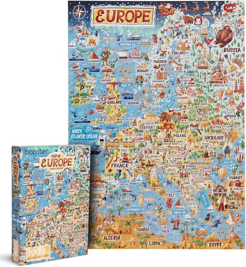 Bopster: Map of Europe - 1000 Piece Puzzle Toys & Games Bopster