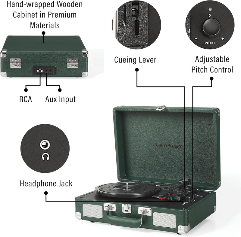 Crosley: Cruiser Plus Turntable - Emerald - CR8005F-EM [Electronics] Electronics Crosley