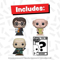 Funko Bitty Pop!: Harry Potter 4-Pack Vinyl Figures - Harry Potter In Robe, Malfoy, Dobby, and Mystery Toys & Games Funko