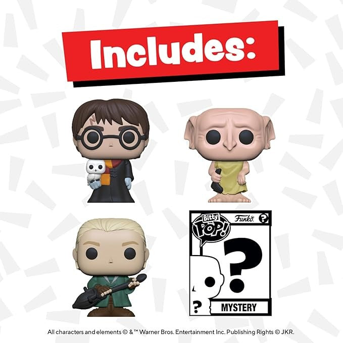 Funko Bitty Pop!: Harry Potter 4-Pack Vinyl Figures - Harry Potter In Robe, Malfoy, Dobby, and Mystery Toys & Games Funko