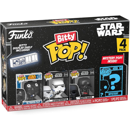 Funko Pop! Bitty: Star Wars Shelf [Darth Vader, TIE Fighter Pilot, Stormtrooper, Mystery Figure] Toys & Games Funko