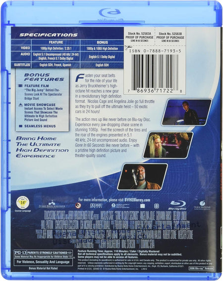 Gone in 60 Seconds [Blu-Ray] Blu-Ray Movie Paramount   