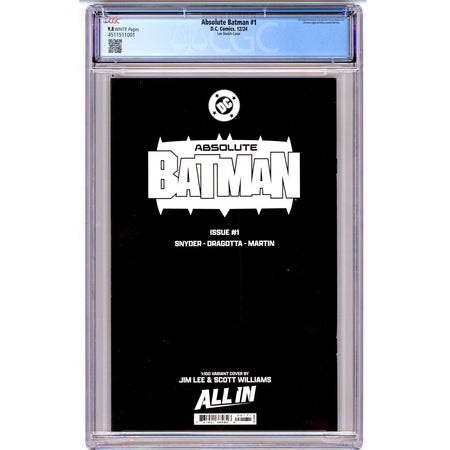 Absolute Batman: #1 [CGC 9.8 Jim Lee Sketch CVR H 1:100] 2024 Comics DC Comics