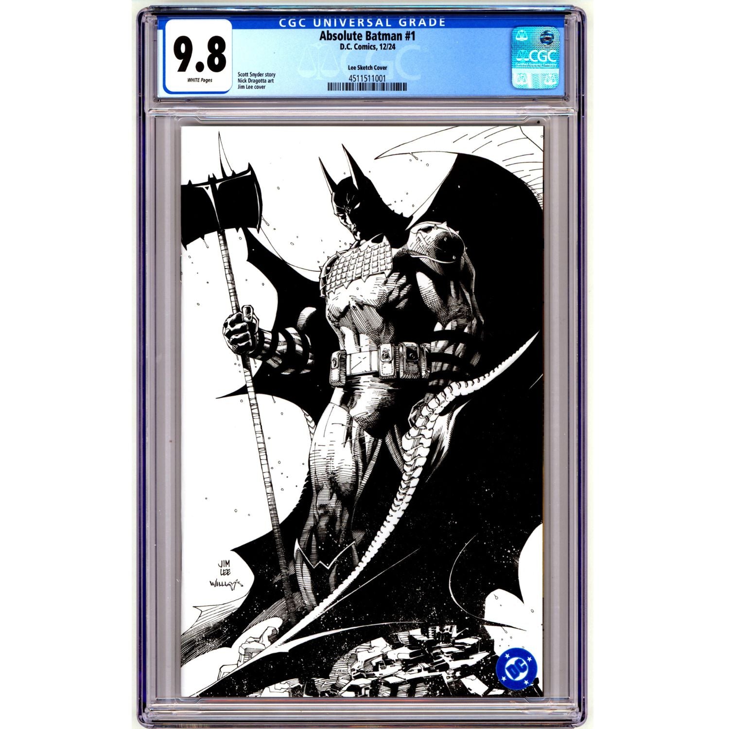 9.8 Graded: Absolute Batman: #1 [Jim Lee Sketch Cover H
