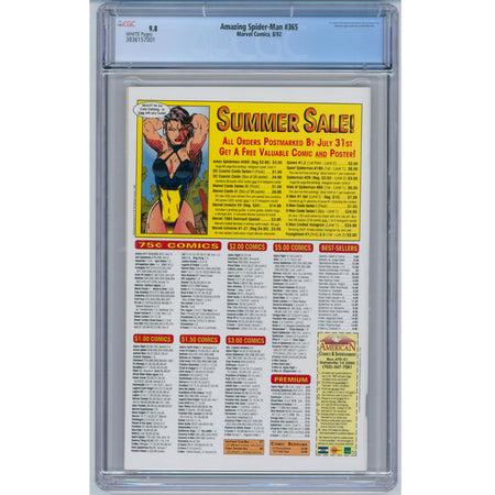 Amazing Spider-Man: #365 [CGC 9.8 CVR A] 1992 Comics Marvel Comics