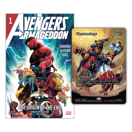 Avengers Armageddon #1 Comic & Warstorm Surge Magic The Gathering MTG Foil Promo Comics Marvel Comics