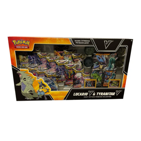 Pokemon TCG: Heavy Hitters Premium Collection Box: Featuring: Lucario V, Tyranitar V, Lucario & Tyranitar Card Game Pokemon