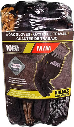 Holmes Workwear - Medium Latex-Foam Coated Gloves - 10 Pairs [House & Home] House & Home Holmes Workwear   