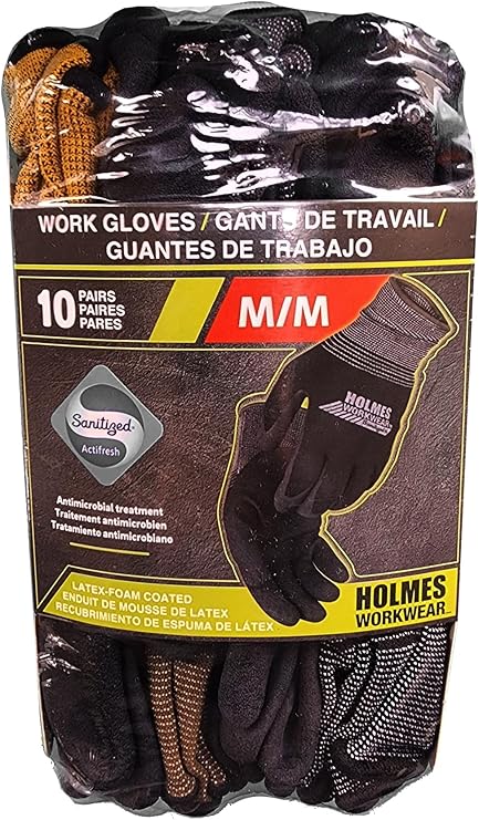 Holmes Workwear - Medium Latex-Foam Coated Gloves - 10 Pairs [House & Home] House & Home Holmes Workwear   