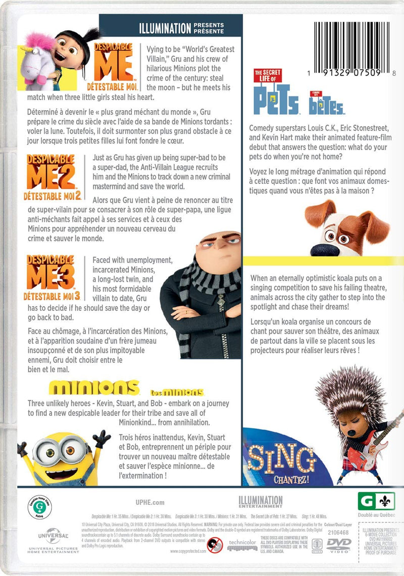 Illumination Presents: 6-Movie Collection - Despicable Me 1-3 / Minions / The Secret Life of Pets / Sing [DVD] DVD Box Set / Series Universal