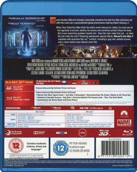 Iron Man 3 [Blu-Ray] Blu-Ray 3D Movie Marvel   