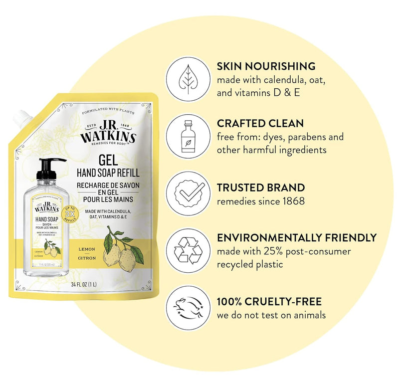 J.R. Watkins Lemon Gel Hand Soap Refill -34 Fl Oz [Beauty] Beauty J.R. Watkins   