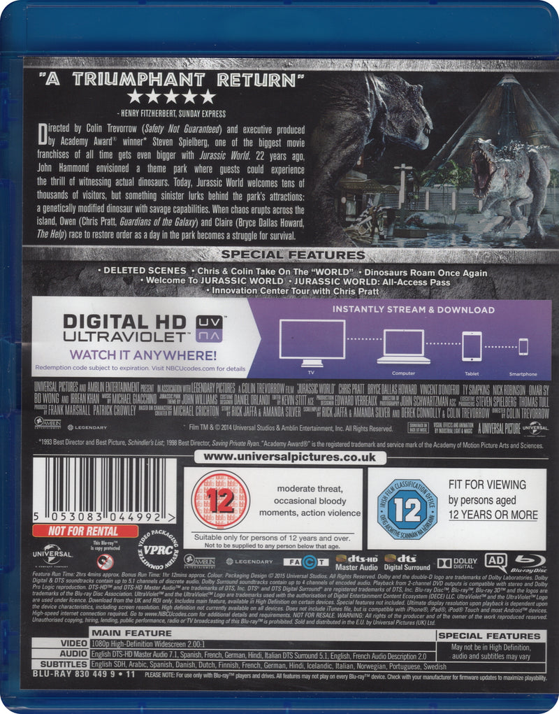 Jurassic World [Blu-Ray] Blu-Ray Movie Universal   