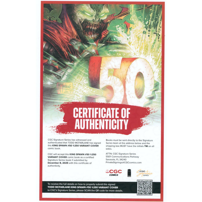 King Spawn: #50 [Todd McFarlane Signed B&W CVR G - 1:250] 2025 Comics Image Comics