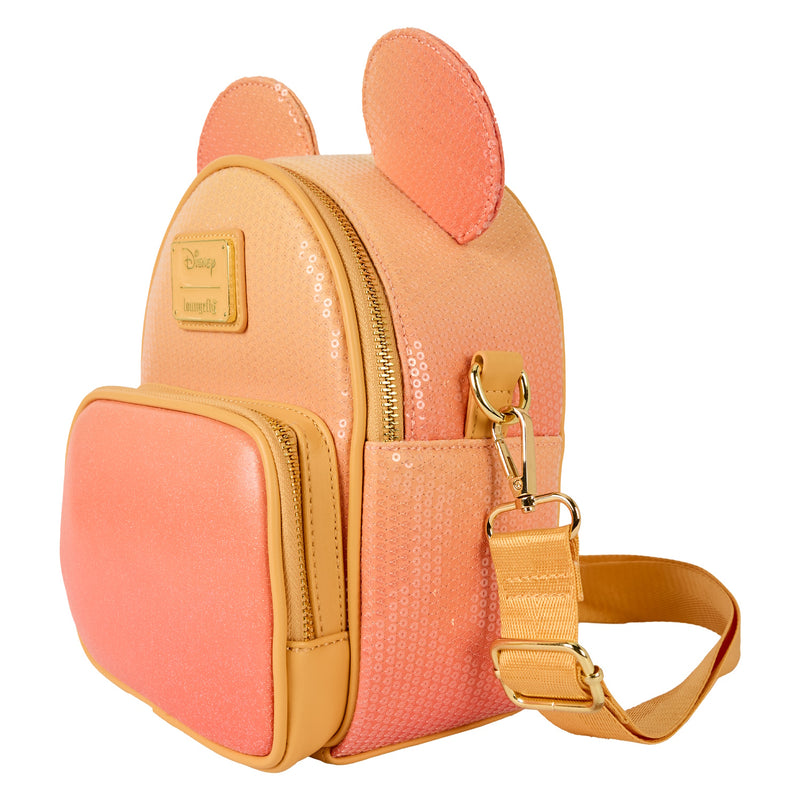 Loungefly: Mickey Mouse Glitter Sequin Convertible Mini Backpack & Crossbody Bag Clothing and Apparel Loungefly