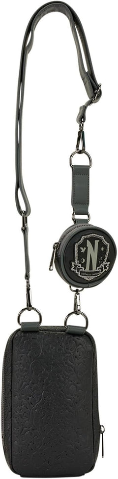 Loungefly: Wednesday Black Roses Cell Phone Crossbody Bag Clothing and Apparel Loungefly