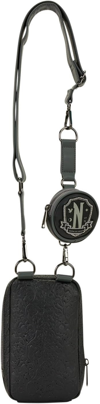 Loungefly: Wednesday Black Roses Cell Phone Crossbody Bag Clothing and Apparel Loungefly