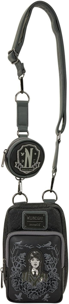 Loungefly: Wednesday Black Roses Cell Phone Crossbody Bag Clothing and Apparel Loungefly