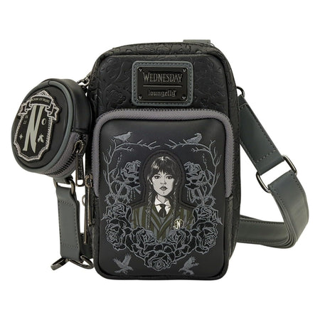 Loungefly: Wednesday Black Roses Cell Phone Crossbody Bag Clothing and Apparel Loungefly