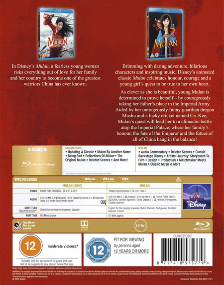 Mulan 1 & 2 and Disney's Mulan (2020) Double Pack [Blu-Ray] DVDs & Blu-Rays Disney   