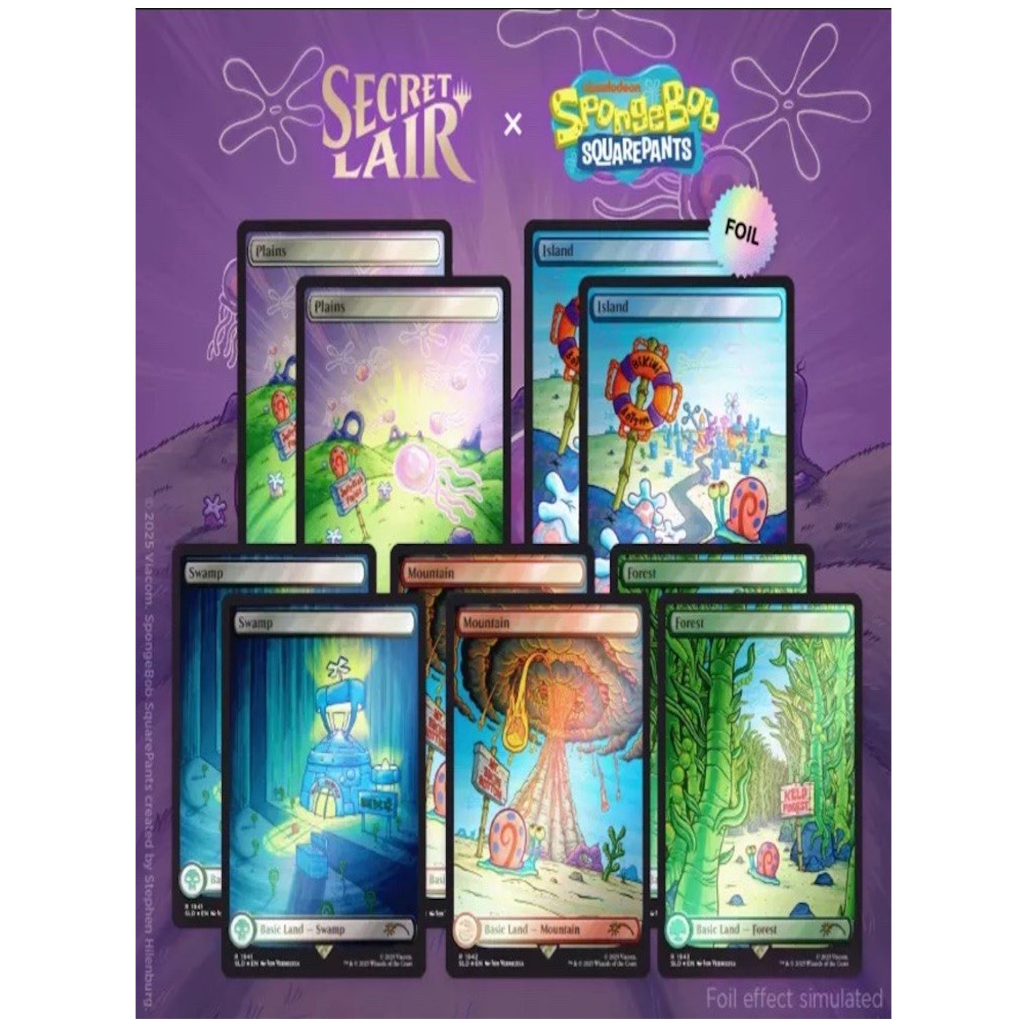 mtg spongebob secret lair cards Magic the Gathering Lands Under the Sea Rainbow Foil Every Card In The SpongeBob