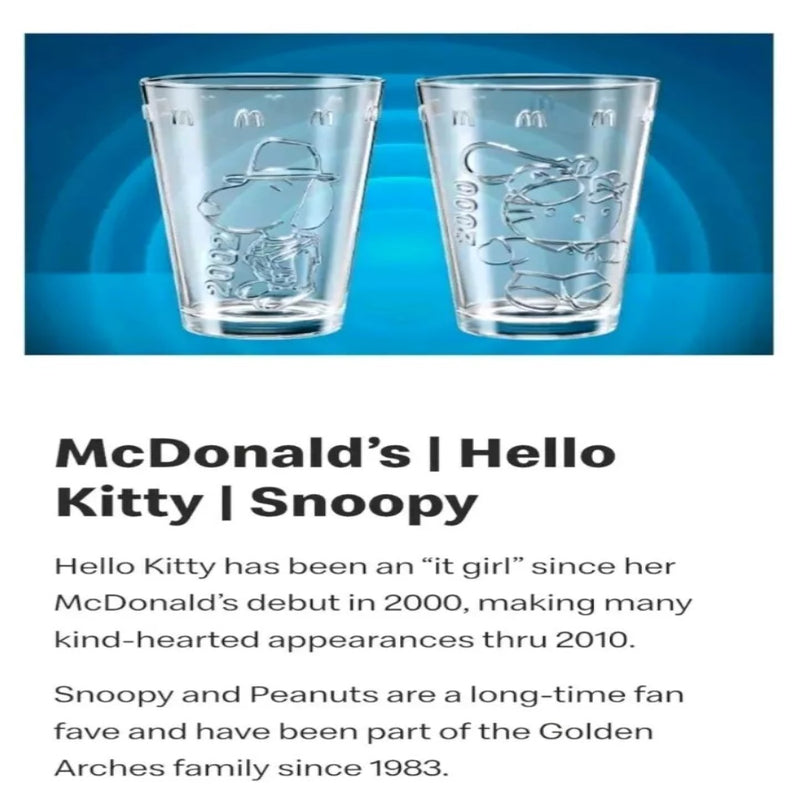 McDonald's Collector Cups 2024: Hello Kitty and Snoopy - 1 Glass Memorabilia McDonalds   