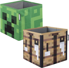 Minecraft Fabric Storage Boxes: Creeper & Crafting Table - 2 Piece 10” Collapsible Home and Hardware Phoenixx