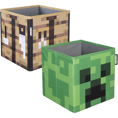Minecraft Fabric Storage Boxes: Creeper & Crafting Table - 2 Piece 10” Collapsible Home and Hardware Phoenixx