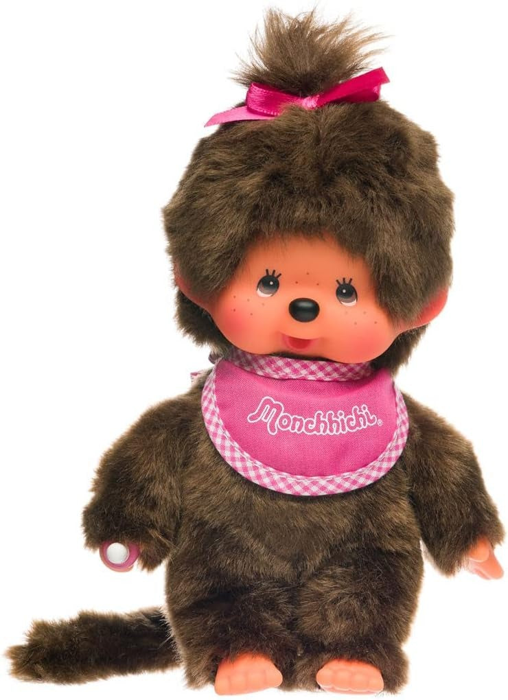 Monchhichi: Standard Girl Pink Bib 8" Plush - Authentic Japan Toys & Games Monchhichi