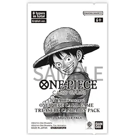 One Piece TCG: 3rd Anniversary! One Piece Card Game Treasure Campaign Pack - 3 Cards Card Game Bandai Namco