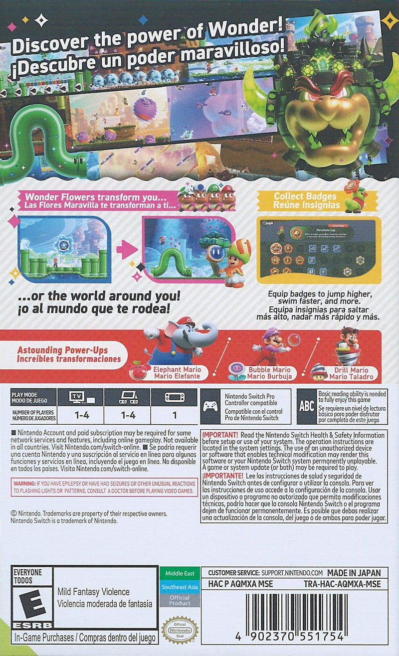 Super Mario Bros. Wonder [Nintendo Switch] Nintendo Switch Video Game Nintendo