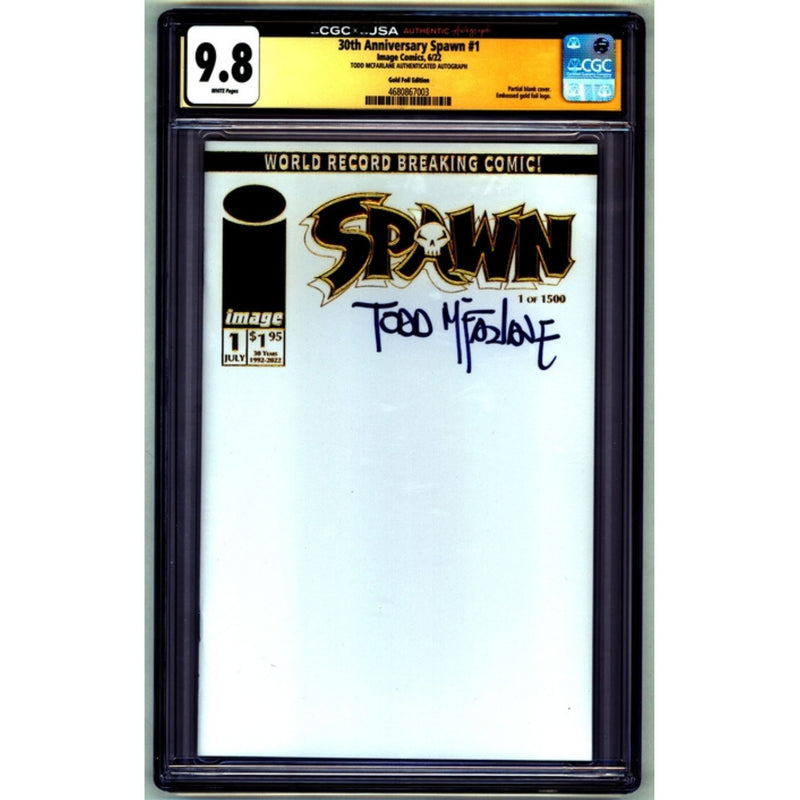 Spawn: #1 [CGC 9.8 Mcfarlane Signed Blue 30th Anniversary Gold Foil Blank] 2022 Comics Image Comics