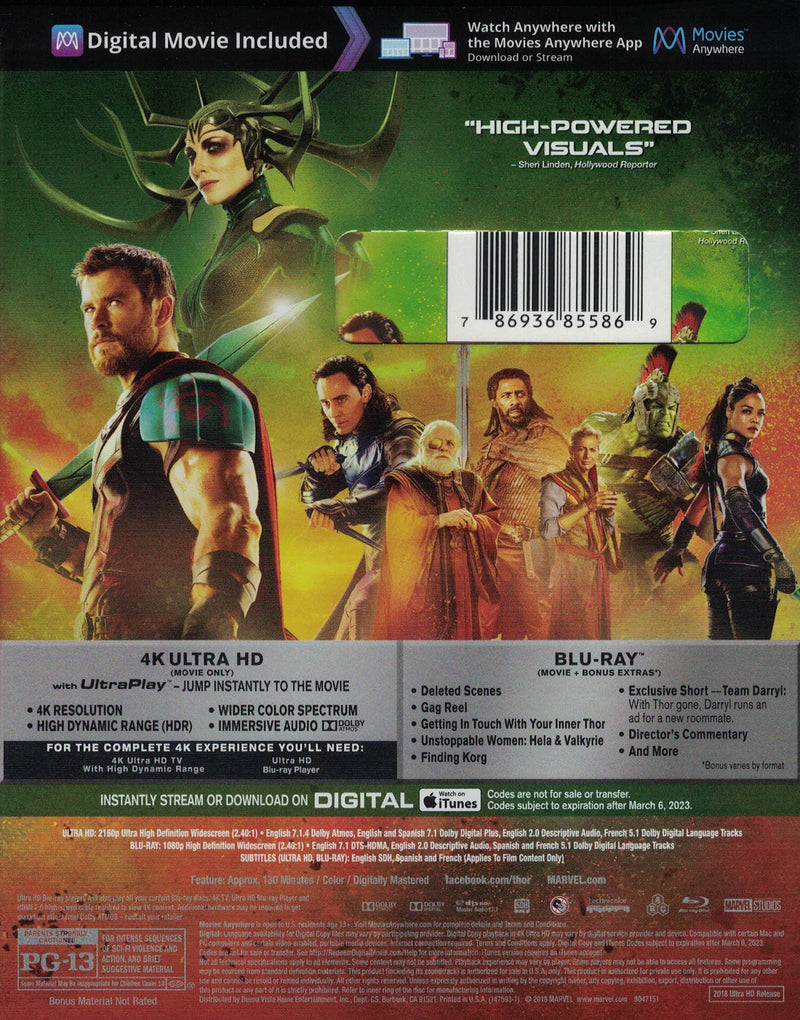 Thor Ragnarok [Blu-Ray + 4K UHD] Blu-Ray 4K Movie Marvel   