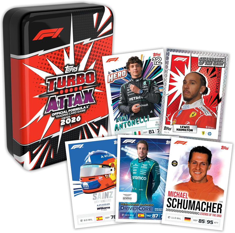 Topps: 2026 Turbo Attax Formula 1 Mega Tin Guardians Of The Grid Tin (4 Packs)