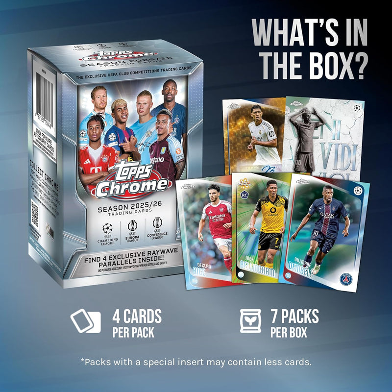 2025-26 Topps Chrome UEFA Club Competitions - Blaster Box (7 Packs) Sports Cards Topps