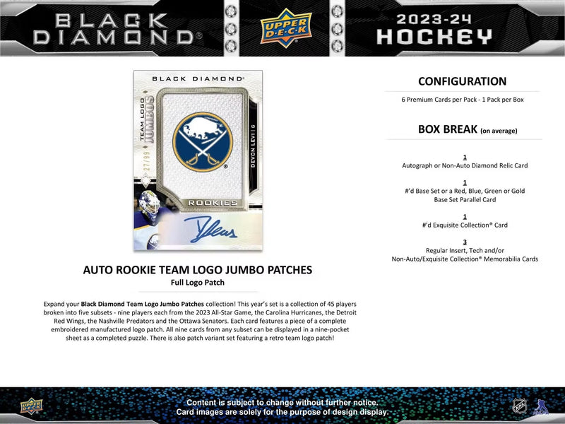 Upper Deck: 2023-24 Black Diamond Hockey Hobby Box Sporting Goods Upper Deck