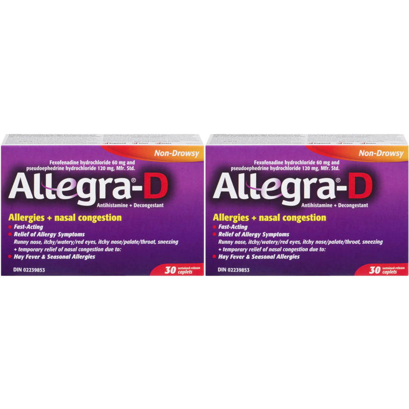 Allegra D 12 Hour Allergy Nasal Congestion Tablets - 2 Pack - 60 Caplets [Healthcare] Healthcare Allegra   