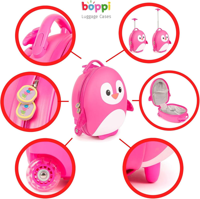 Boppi - Tiny Trekker Kids Rolling Luggage - Pink Penguin Clothing and Apparel Boppi