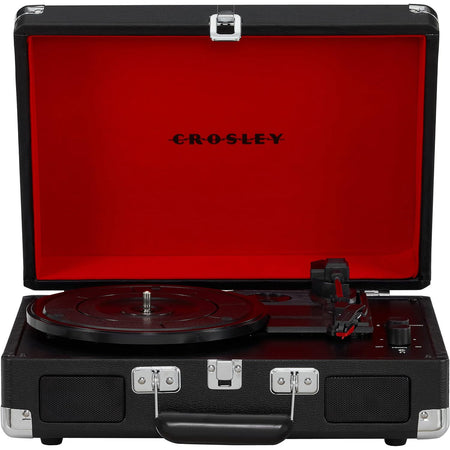 Crosley Cruiser Plus Vintage 3-Speed Bluetooth in/Out Suitcase Vinyl Record Player Turntable - Black/Red - CR8005F-BK [Electronics] Electronics Crosley   