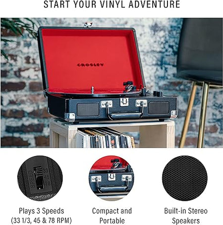 Crosley Cruiser Plus Vintage 3-Speed Bluetooth in/Out Suitcase Vinyl Record Player Turntable - Black/Red - CR8005F-BK [Electronics] Electronics Crosley   