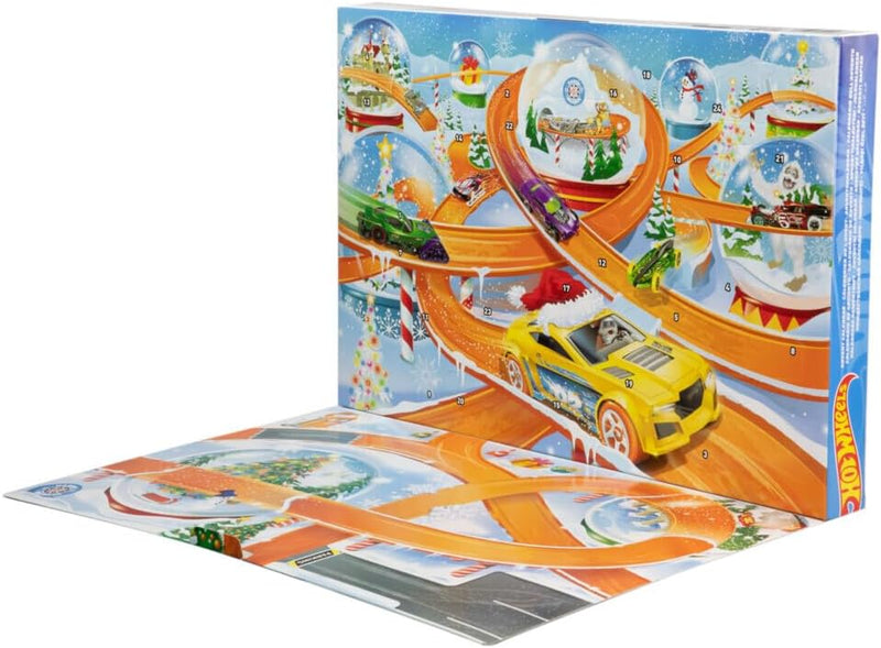 Hot Wheels: Advent Christmas Calendar 2024 - Hot Wheels 1:64 Scale Cars & 16 Winter-Themed Accessories & 24 Numbered Doors & Playmat Toys & Games Mattel